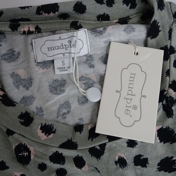 Mudpie Minnie Tiered Dress Women Size S Sage Animal Print Long Sleeve Casual NEW - Picture 4 of 10